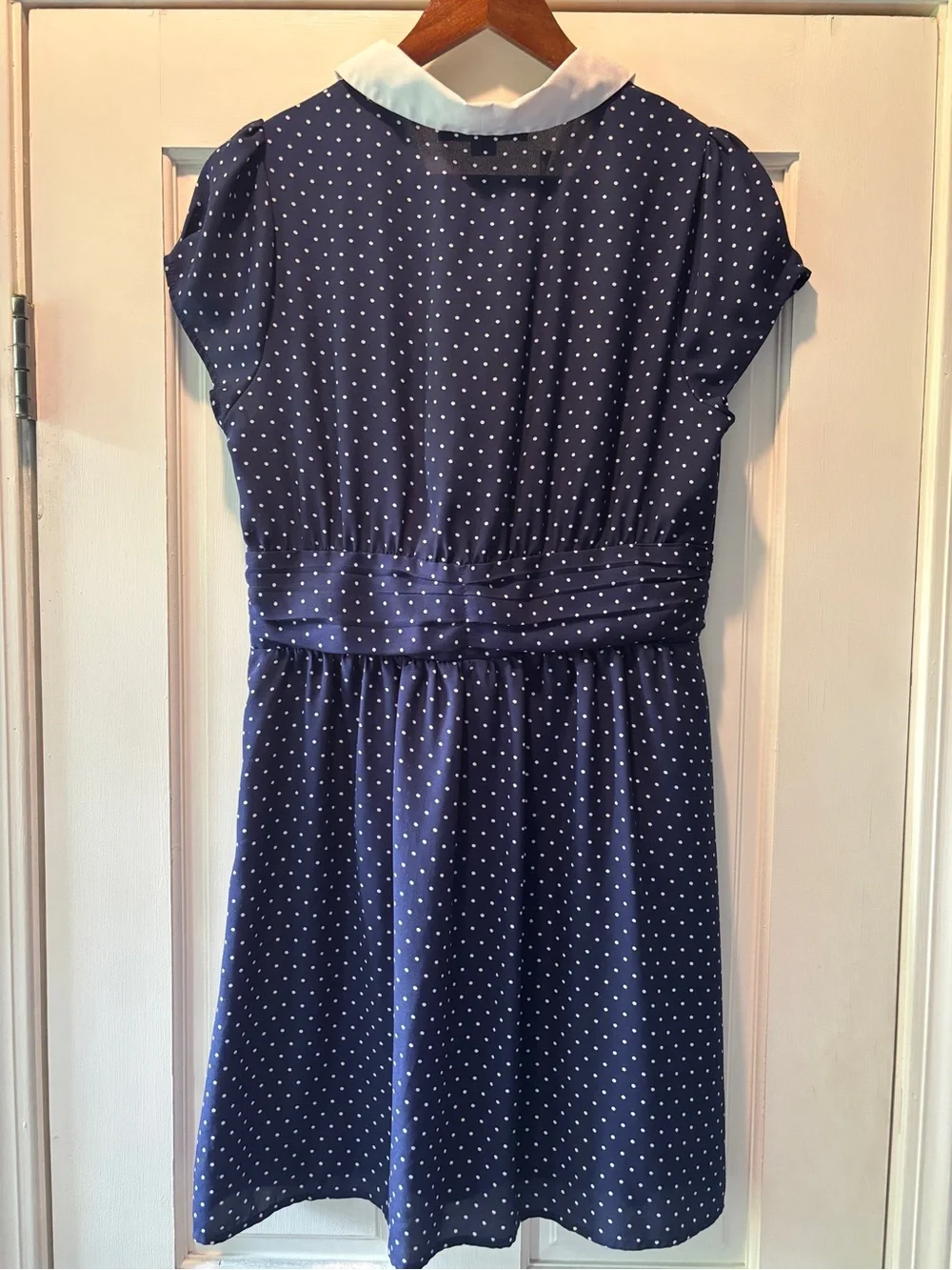 Navy Polka Dot Dress with White Collar retro